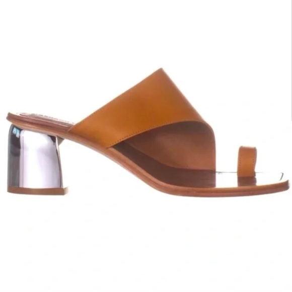 Sigerson Morrison Marcel Leather Silver Mirrored Metallic Block Heeled Sandal - Picture 11 of 15